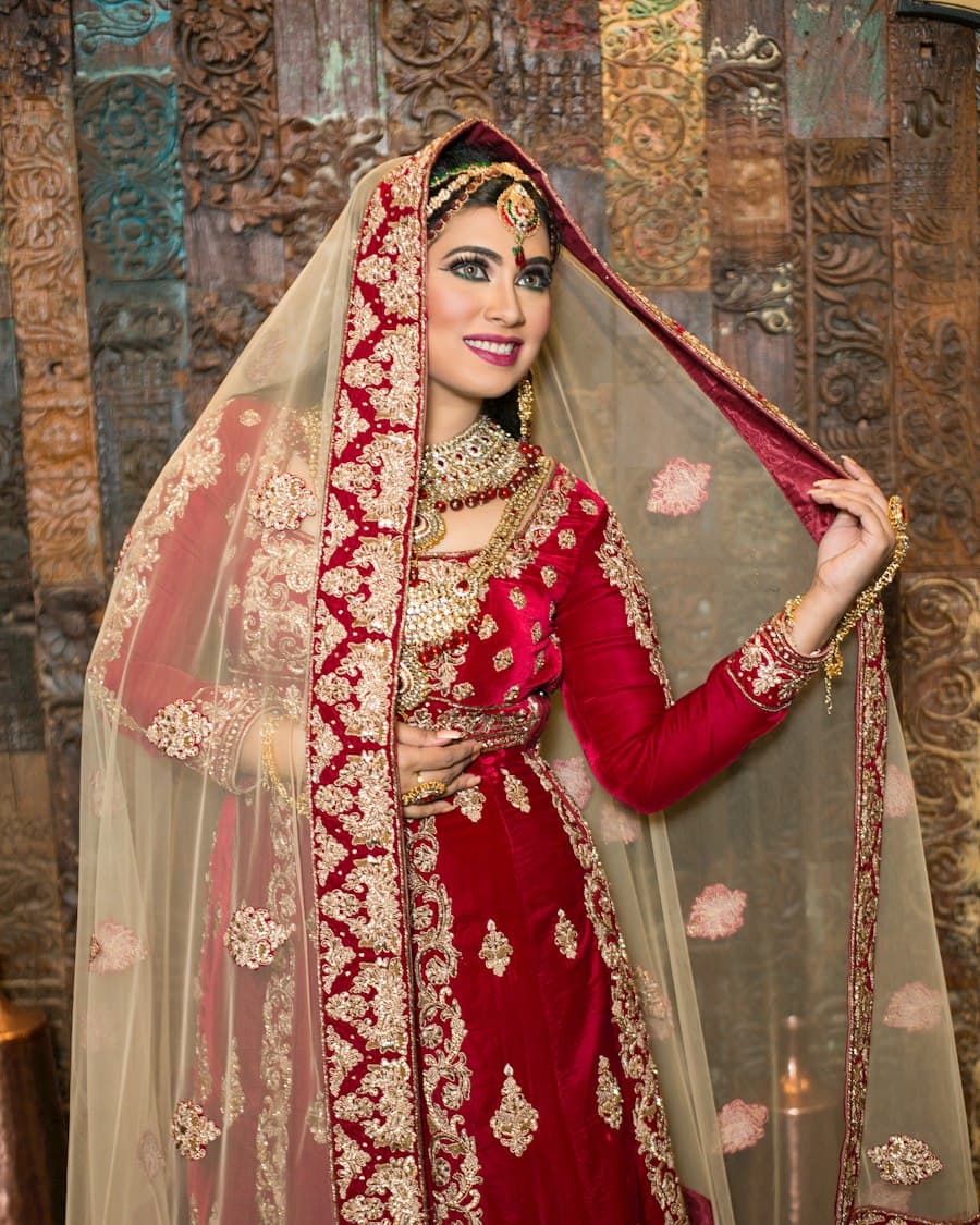 Wine Velvet Bridal Lehenga with Dori Work